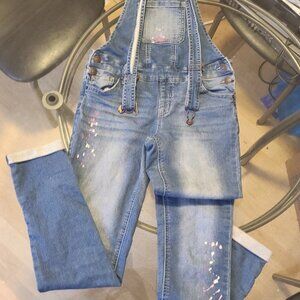 Girl's JUSTICE jean Mid Rise Super Skinny overalls w/ designs  Size 12